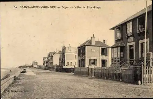 Ak Saint Aubin sur Mer Calvados, Digue et Villas de Rive-Plage