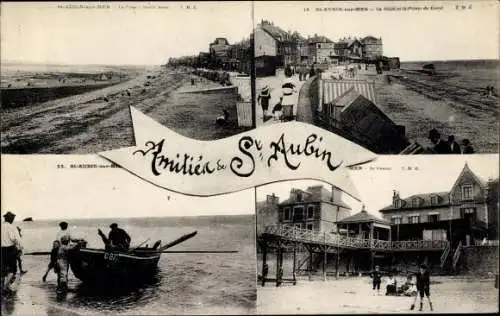 Ak Saint Aubin sur Mer Calvados, Plage, Casino, Barque