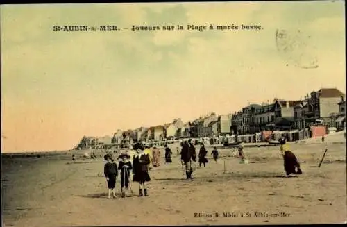 Ak Saint Aubin sur Mer Calvados, Joueurs sur la Plage à marée basse