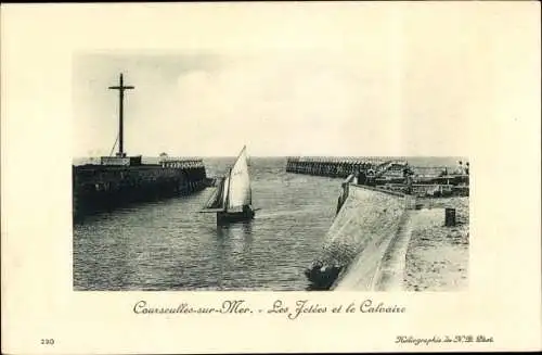 Ak Courseulles sur Mer Calvados, Les Jetees et le Calvaire