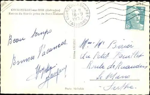 Ak Courseulles sur Mer Calvados, Entree du Bassin prise du Pont roulant