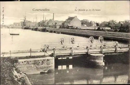 Ak Courseulles sur Mer Calvados, Le Bassin et les Ecluses