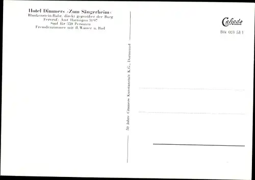 Ak Blankenstein an der Ruhr Hattingen, Hotel Dimmers Zum Sängerheim