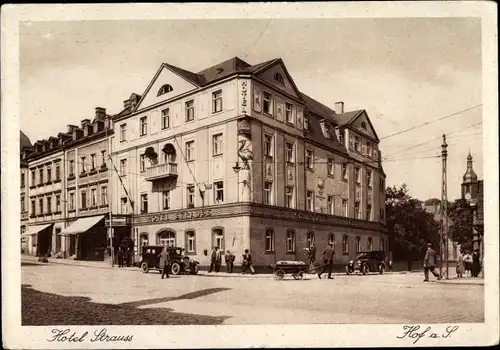 Ak Hof an der Saale Oberfranken Bayern, Hotel Strauß