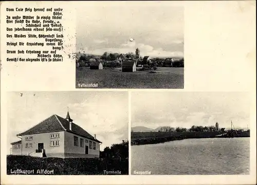 Ak Alfdorf in Württemberg, Teilansicht, Turnhalle, Seepartie