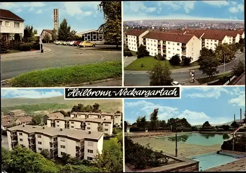 Ak Neckargartach Heilbronn am Neckar, Siedlung, Schwimmbad, Kirche