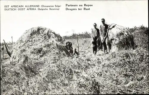 Ak Tansania, Porteurs au Repos, Occupation Belge