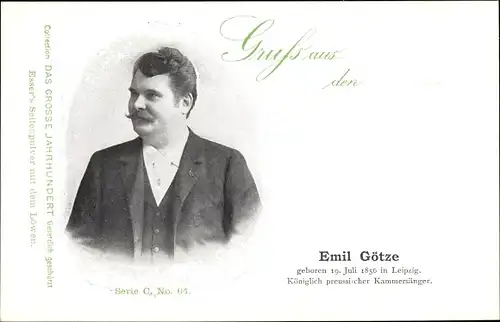 Ak Opernsänger Emil Götze, Goetze, Portrait, Reklame, Esser's Seifenpulver