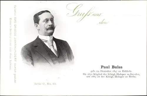 Ak Opernsänger Paul Bulss, Portrait, Reklame, Esser's Seifenpulver