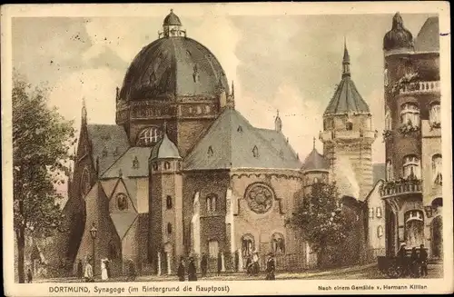 Judaika Künstler Ak Killian, Hermann, Dortmund im Ruhrgebiet, Synagoge, Hauptpost