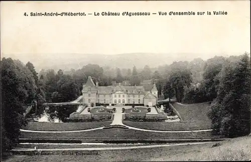 Ak Saint André d'Hébertot Calvados, Le Chateau d'Aguesseau, Vue d'ensemble sur la Vallee