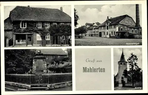 Ak Mahlerten Nordstemmen, Brennereigut, Ehrenmal, Kirche, Geschäftshaus Wesche