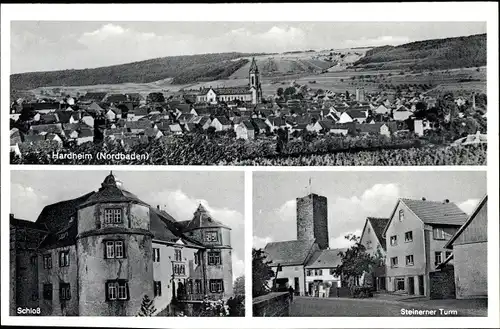 Ak Hardheim im Odenwald Baden, Schloss, Panorama, Steinerner Turm