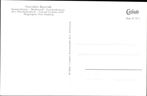 Ak Heppingsen Frönsberg Hemer im Sauerland, Gaststätte Jägerruh, Bes. Otto Ruthenbeck, Panorama, See