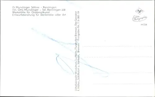 Ak Renningen in Württemberg, Luftaufnahme, Werkstatt für Grabmalkunst G. Mundinger Söhne