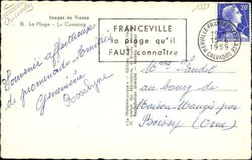 Wappen Ak Franceville Calvados, La Plage, Le Camping