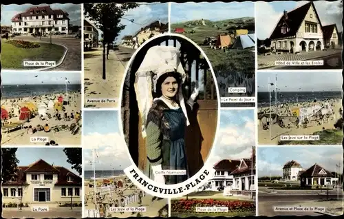 Ak Franceville Plage Calvados, La Place, Tracht, Avenue de Paris, Camping