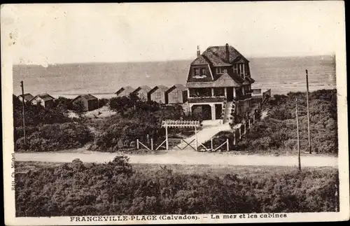 Ak Franceville Plage Calvados, La mer et les cabins