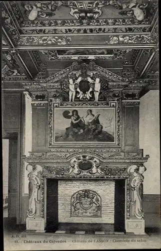 Ak Rots Calvados, Chateau de Lasson, Cheminee du salon