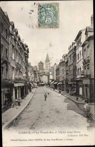 Ak Lisieux Calvados, La Grande Rue, L'Eglise Saint Pierre