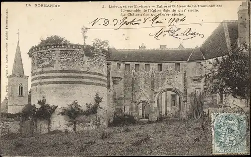 Ak La Houblonnière Calvados, Église et Château