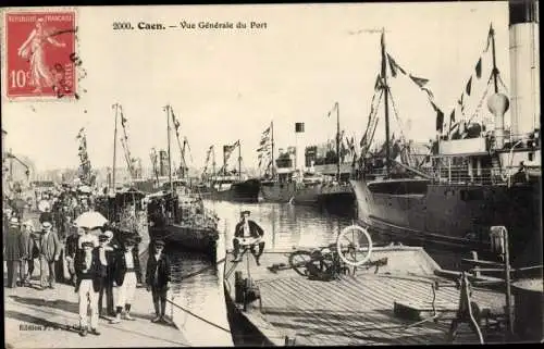 Ak Caen Calvados, Vue générale du Port