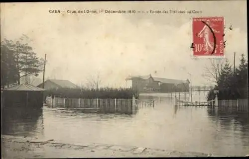 Ak Caen Calvados, Crue de l' Orne, 1er décembre 1910, Entrée des Tribunes du Cours