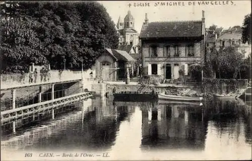 Ak Caen Calvados, Bords de l' Orne, Église St. Michel de Vaugelles