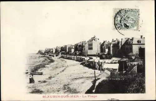 Ak Saint Aubin sur Mer Calvados, la Plage, Panorama