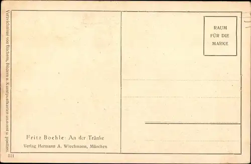 Künstler Ak Boehle, Fritz, An der Tränke, Mann mit Pferden