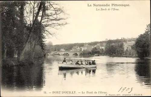 Ak Pont d'Ouilly Calvados, Le Pont de l'Orne, Ruderboot