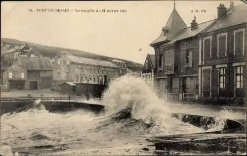 Ak Port en Bessin Calvados, La tempete du 21 fevrier 1905