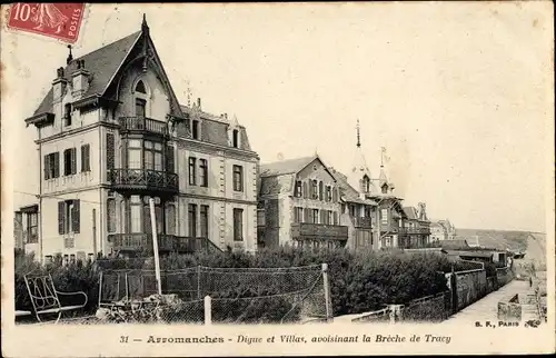 Ak Arromanches Calvados, Digue et Villas, avoisinant la Breche de Tracy