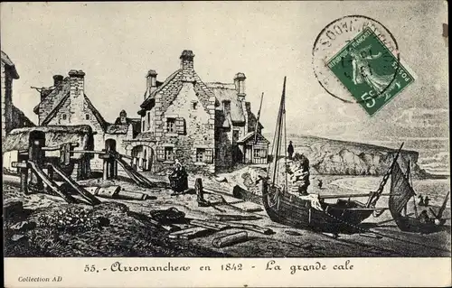 Ak Arromanches Calvados, La grande cale, en 1842