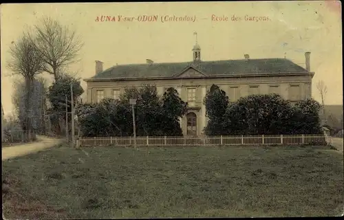 Ak Aunay sur Odon Calvados, Ecole des Garcons