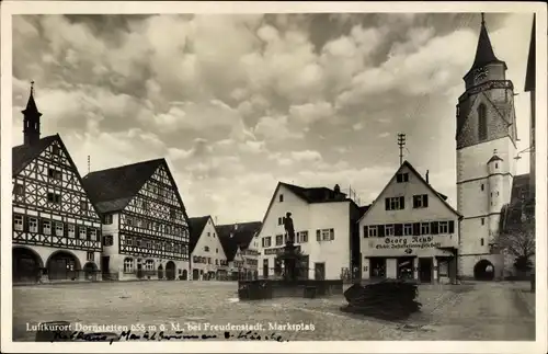 Ak Dornstetten im Schwarzwald, Marktplatz, Fachwerkhäuser, Rathaus, Brunnen