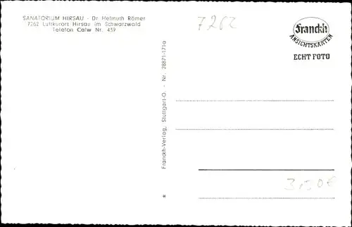 Ak Hirsau Calw im Schwarzwald, Sanatorium Dr. Helmuth Römer