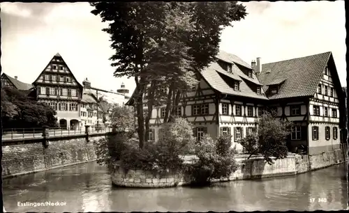 Ak Esslingen am Neckar, Flusspartie, Fachwerkhäuser