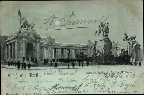 Mondschein Ak Berlin Mitte, Nationaldenkmal, Kaiser Wilhelm I.
