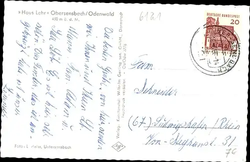 Ak Ober Sensbach Oberzent im Odenwald, Haus Lehr