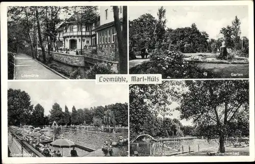 Ak Hüls Marl im Ruhrgebiet, Loemühle, Garten, Schwimmbad, Freibad
