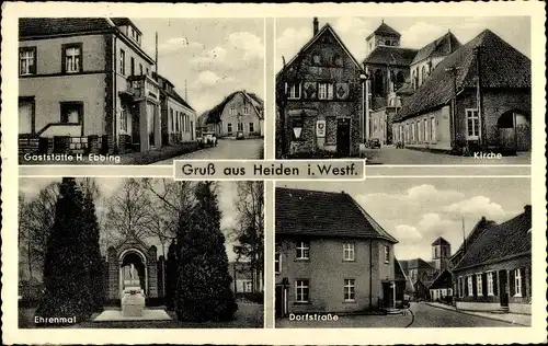 Ak Heiden in Westfalen, Gaststätte H. Ebbing, Kirche, Ehrenmal, Dorfstraße