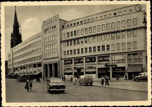 Ak Gelsenkirchen im Ruhrgebiet, Sparkasse, Straßenpartie, Autos