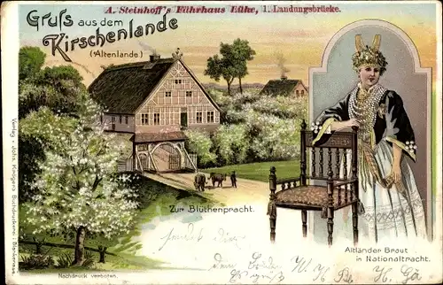 Litho Jork in Niedersachsen, Kirschenland, Fährhaus Lühe, Inh. J.H. Cohrs, Blütenpracht