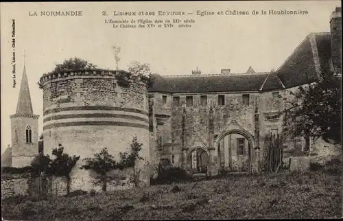 Ak La Houblonnière Calvados, Église et Château