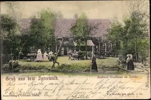 Ak Lehde Lübbenau im Spreewald, Richters Gasthaus, Kahn