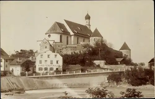 Foto Ak Füssen im Ostallgäu, Kirche, Geschäftshaus Maler Hans Fendt