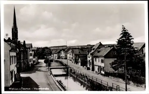 Ak Miehlen im Taunus, Kanalpartie, Hauptstraße, Häuser, Kirchturm