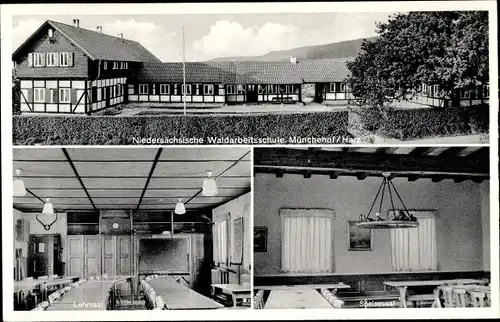 Ak Münchehof Seesen am Harz, Niedersächsische Waldarbeitsschule, Lehrsaal, Speisesaal