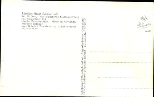 Ak Mettelbach Kirchenkirnberg Murrhardt in Württemberg, Pension Haus Sonneneck